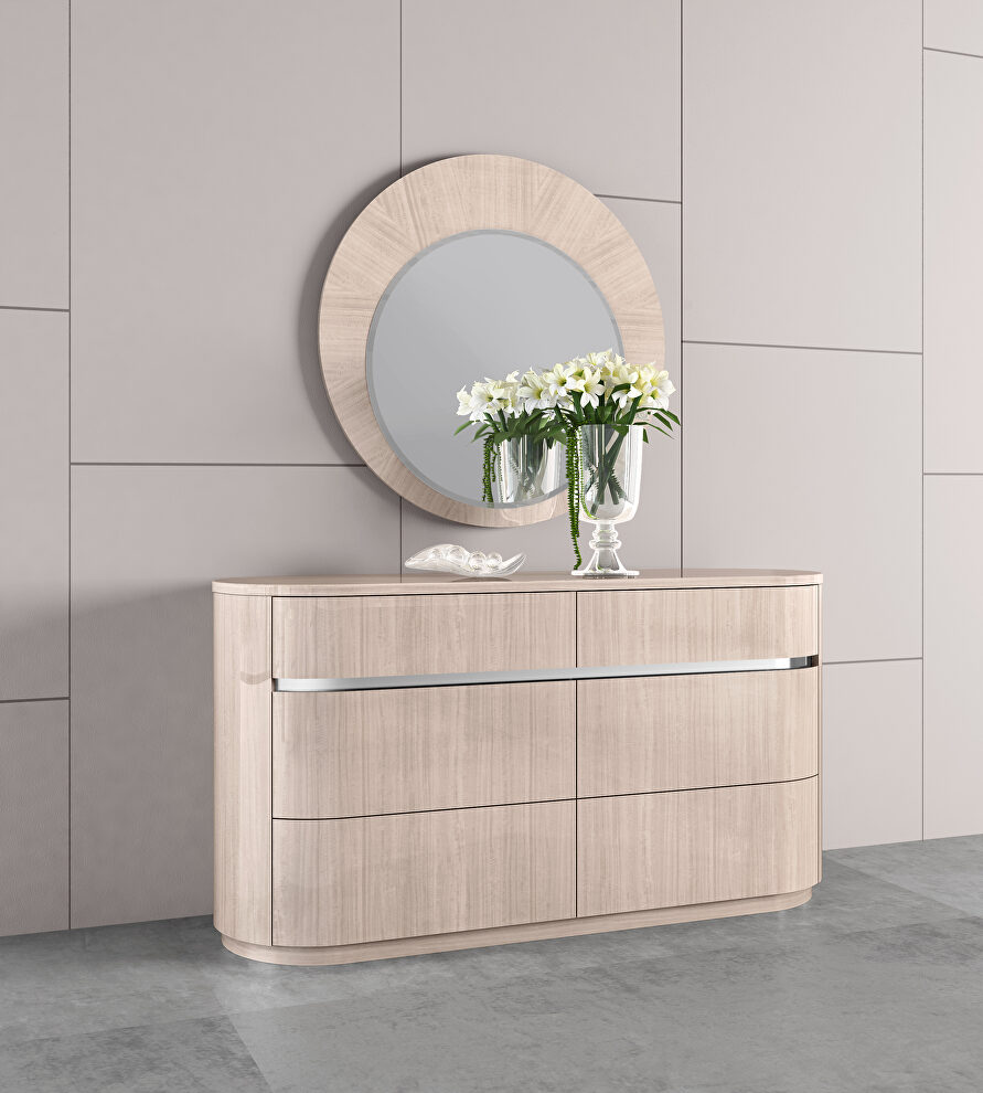 High gloss beige angley with six self-closing drawers dresser by Whiteline 