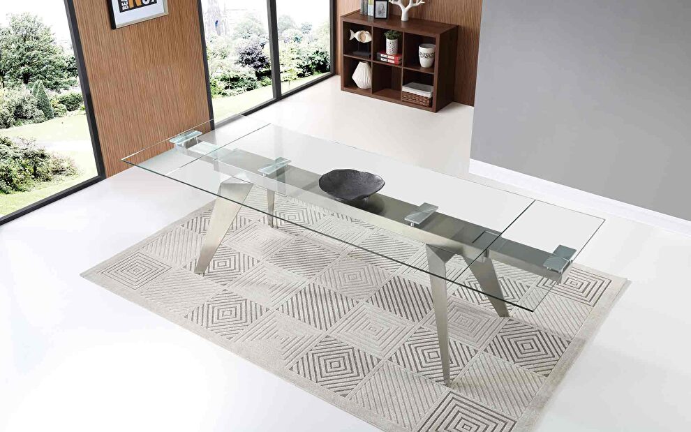 Extendable dining table tempered clear glass top by Whiteline 