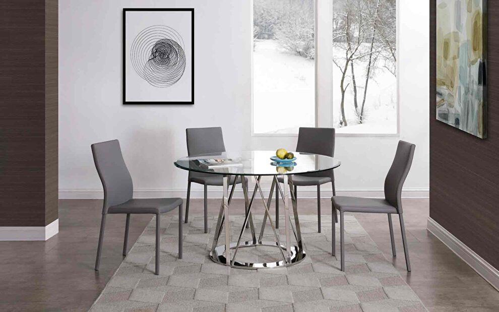 Round dining table, tempered clear glass top by Whiteline 