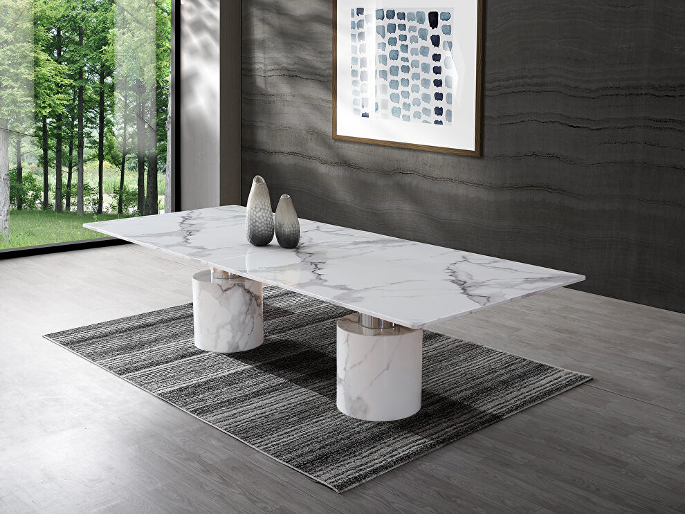 Dining table, marble white glossy by Whiteline 