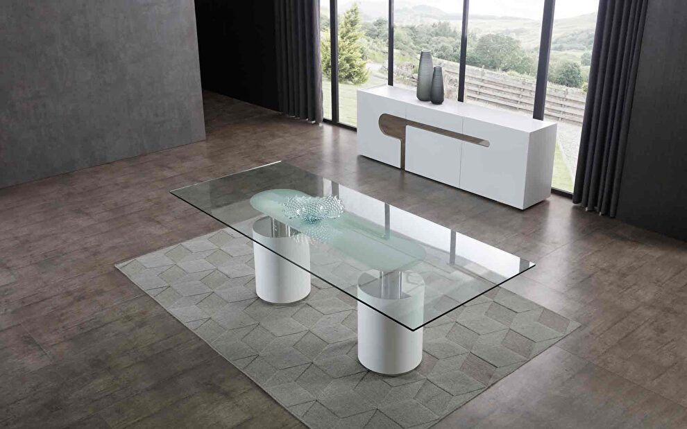 Mandarin dining table, clear tempered glass top by Whiteline 