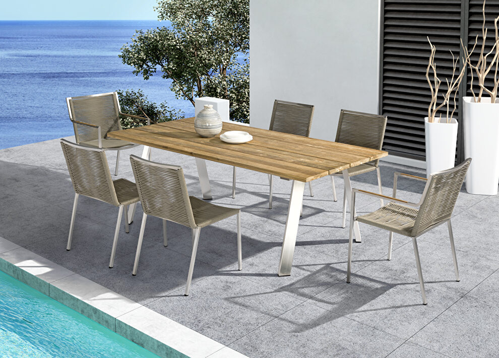 Recycling teak wood slats top outdoor dining table by Whiteline 