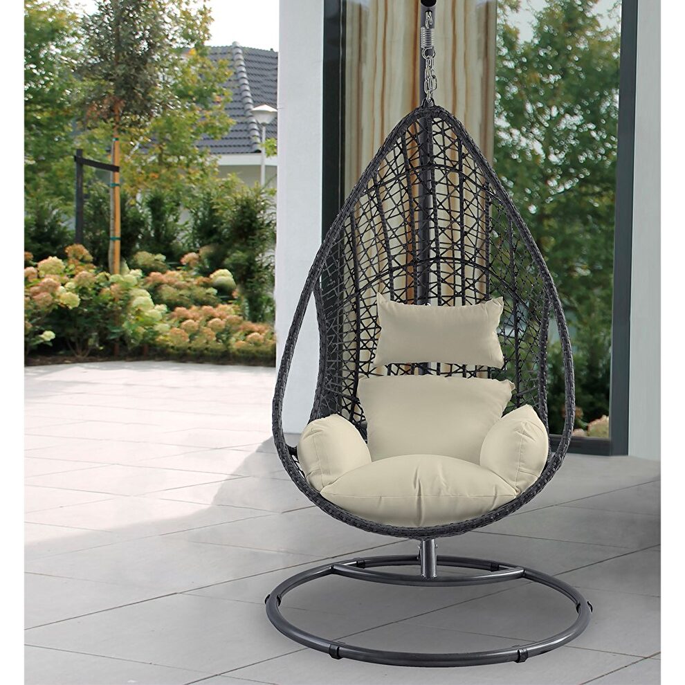 Outdoor egg chair, gray wicker frame by Whiteline 