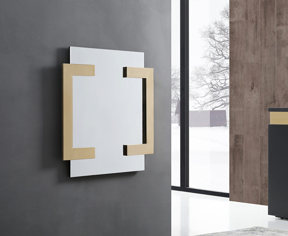 Square mirror, polished gold stainless steel frame by Whiteline 