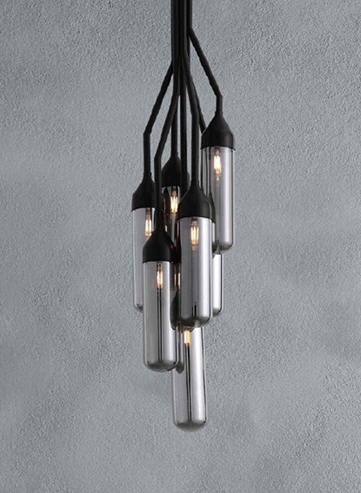 Pendant lamp black carbon steel and glass by Whiteline 