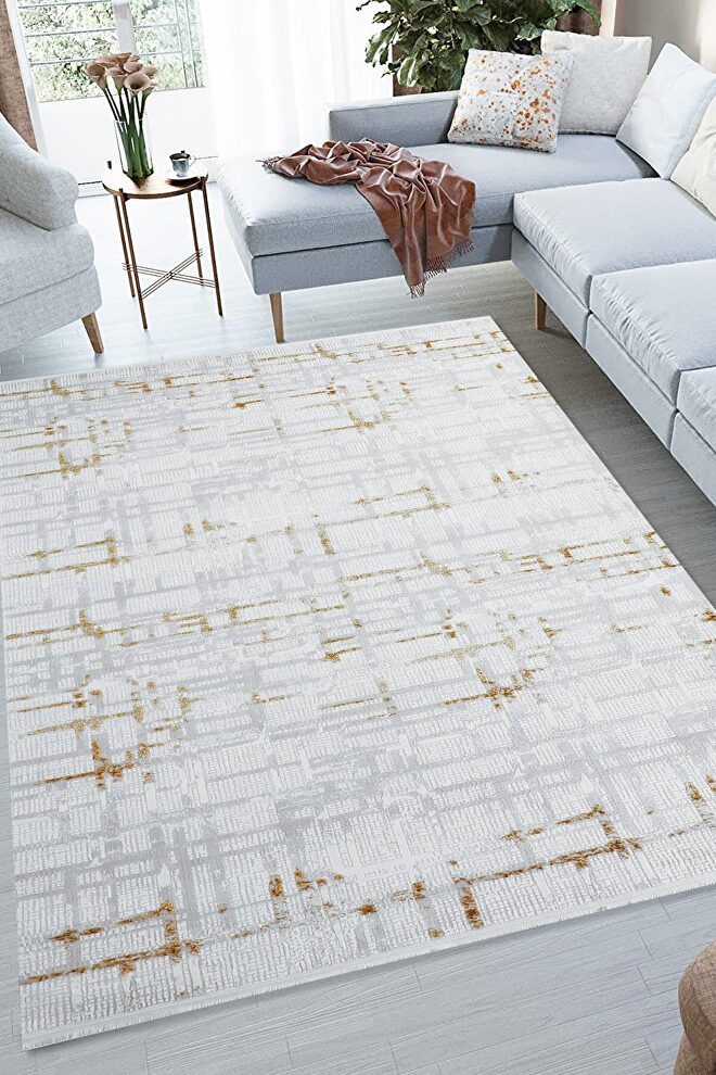 Decorative acrylic rug in beige and gold by Whiteline 