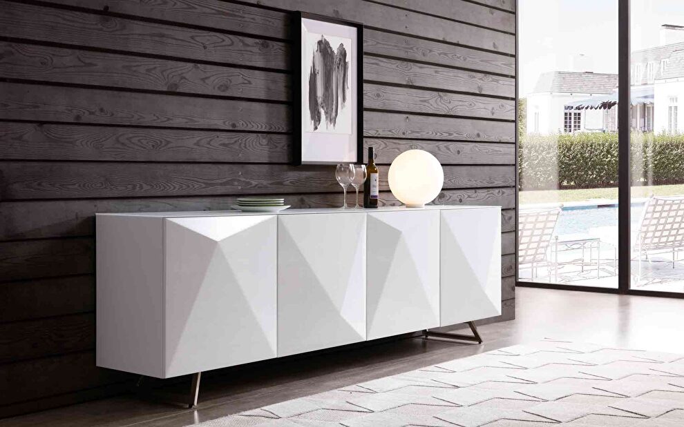 Buffet tempered white glass top by Whiteline 