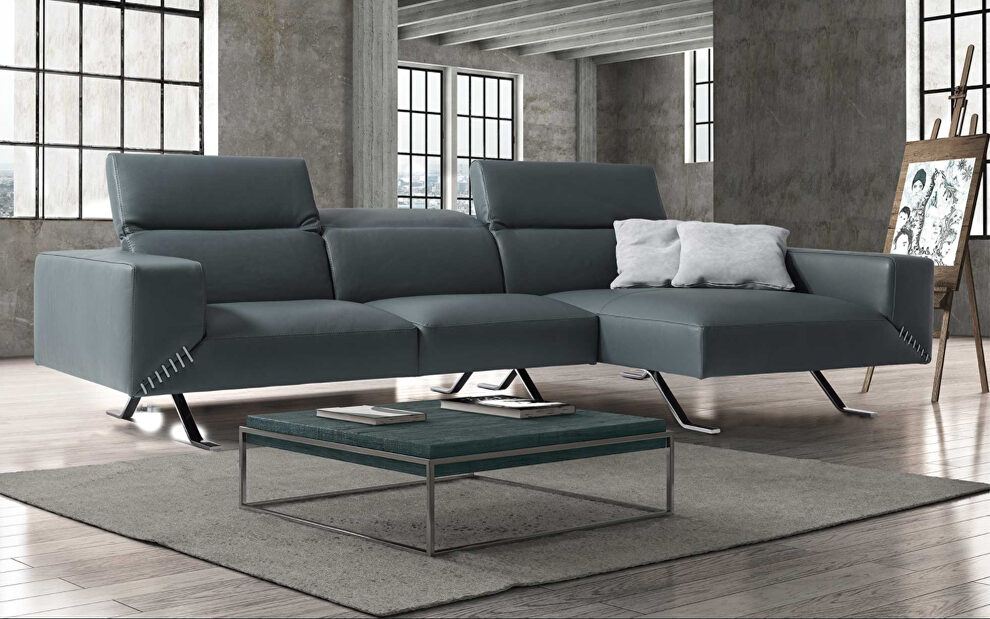 Sectional gray top grain Italian leather by Whiteline 