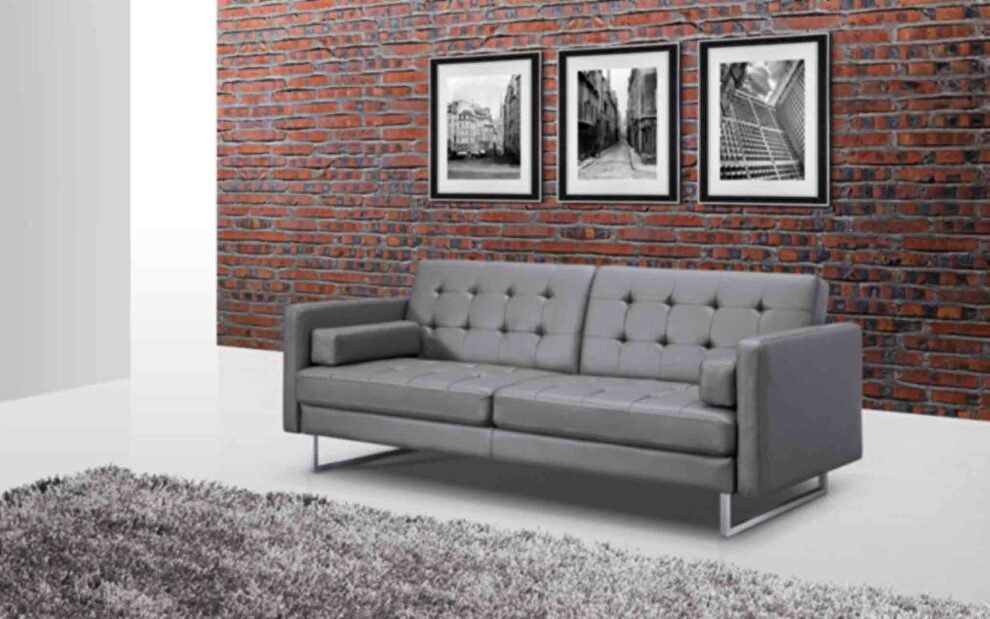 Sofa bed gray faux leather stainless steel legs by Whiteline 
