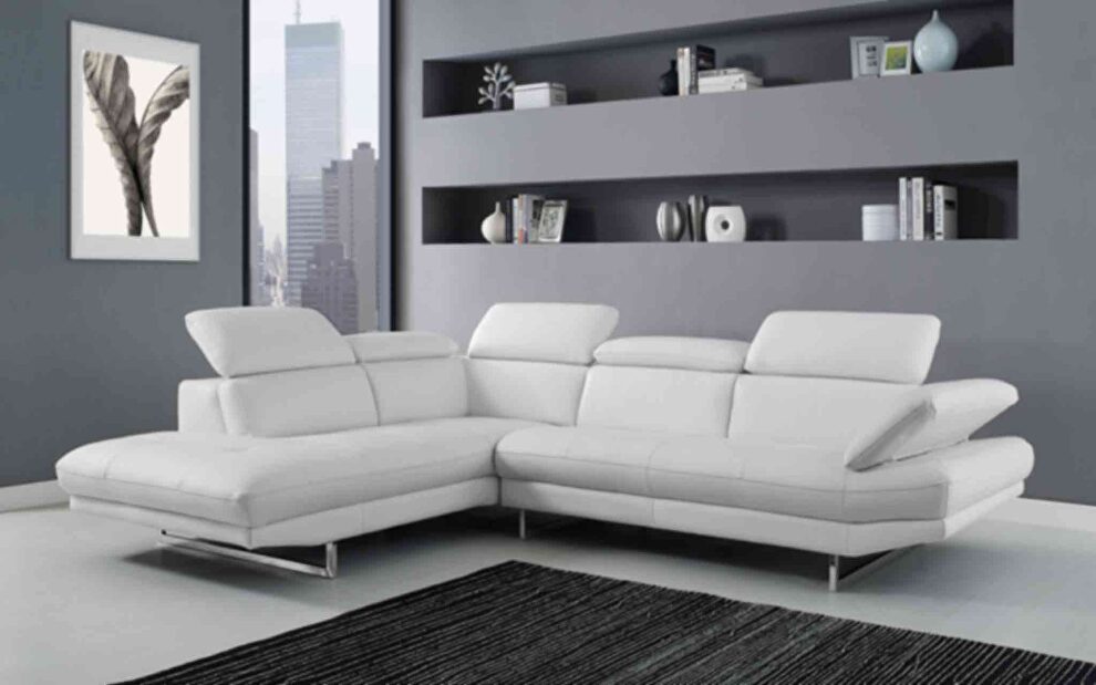 Sectional white top grain Italian leather by Whiteline 