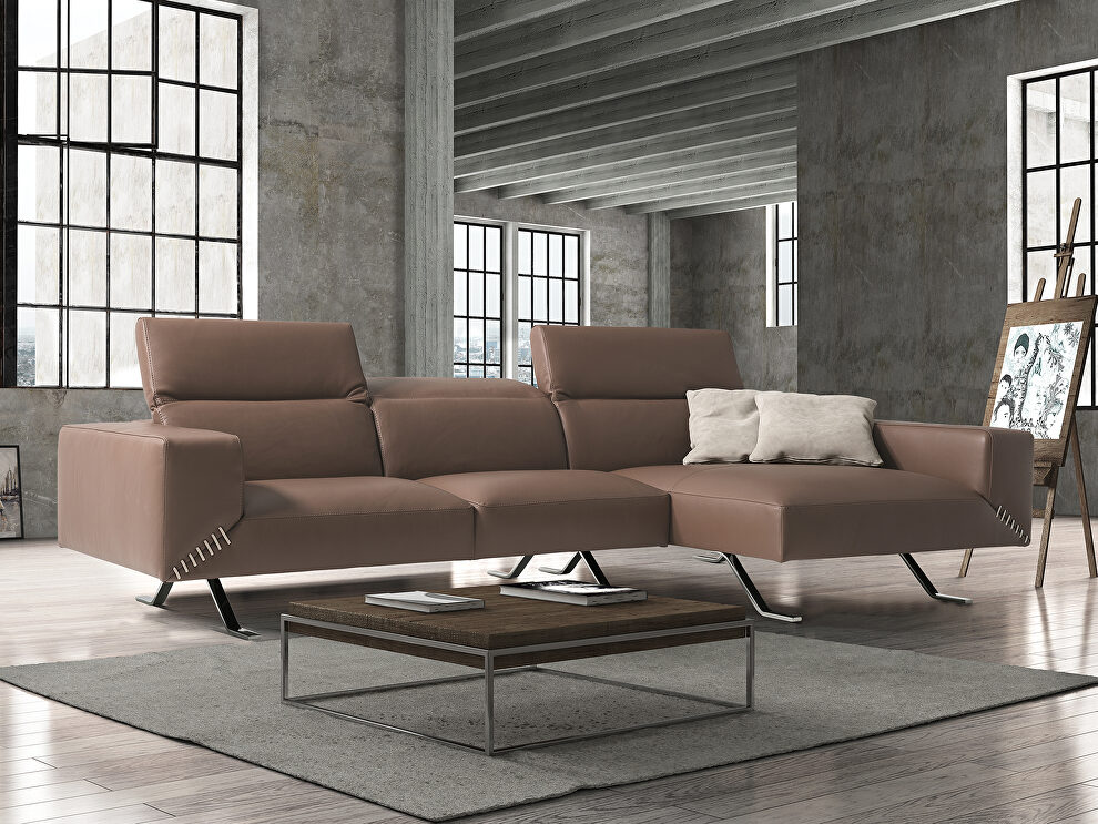 Sectional taupe top grain Italian leather by Whiteline 