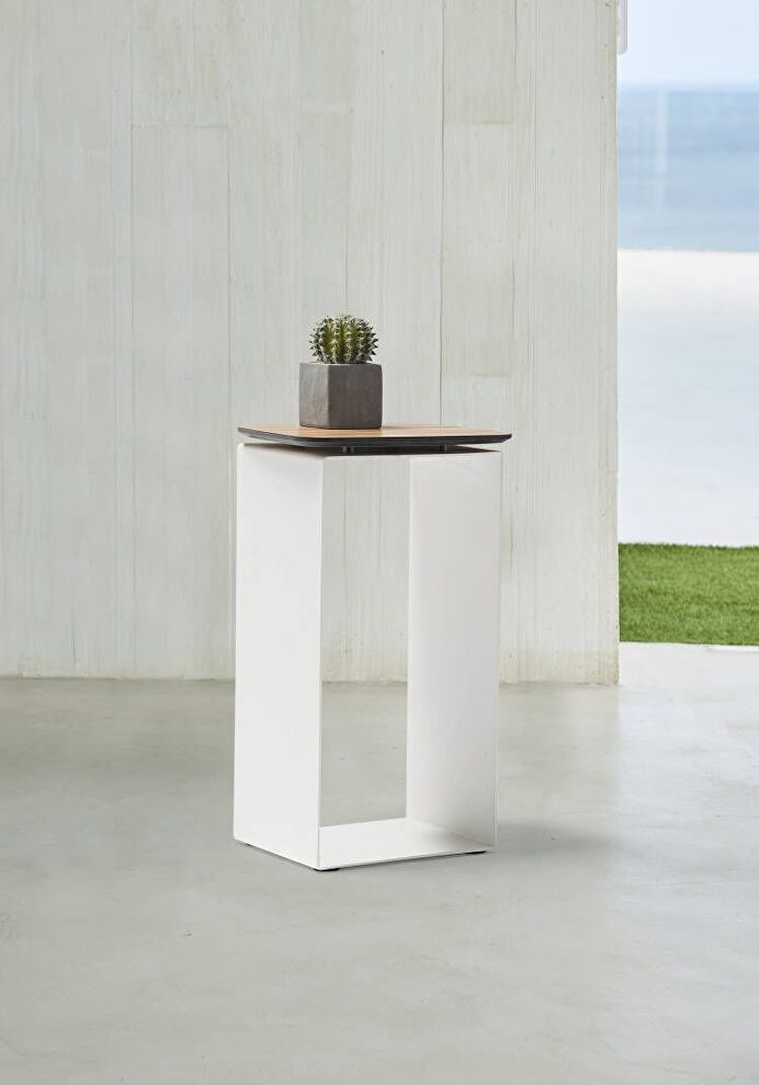 White powder-coated aluminum and walnut chinese hpl top side table by Whiteline 