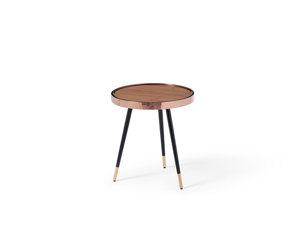 Walnut veneer top and rose gold frame small side table by Whiteline 