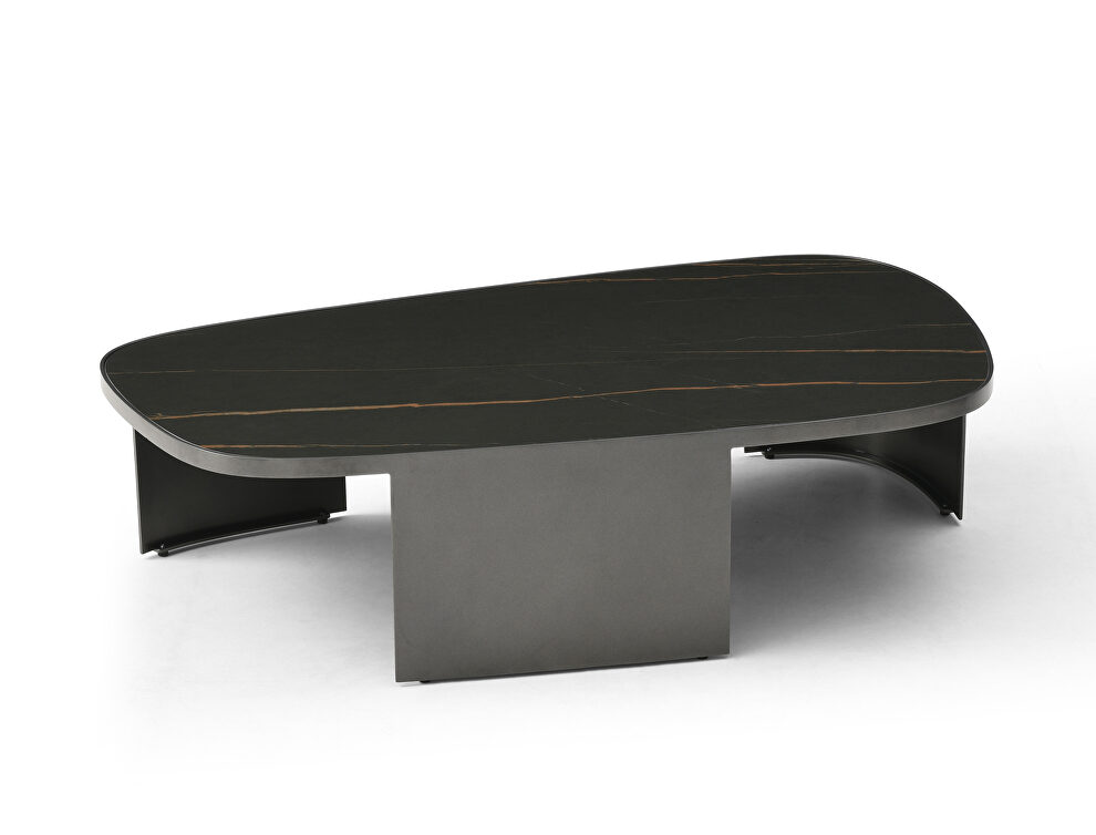 Black and gold ceramic top and solid gray metal base side table by Whiteline 