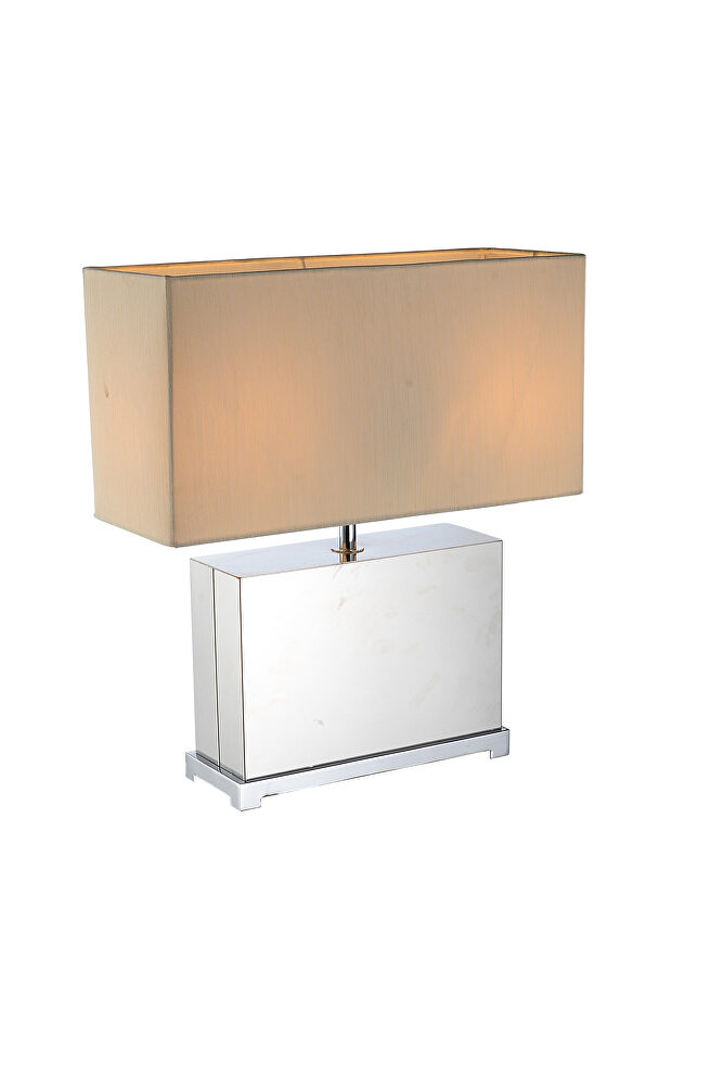 Table lamp stainless steel base and off white fabric shade by Whiteline 