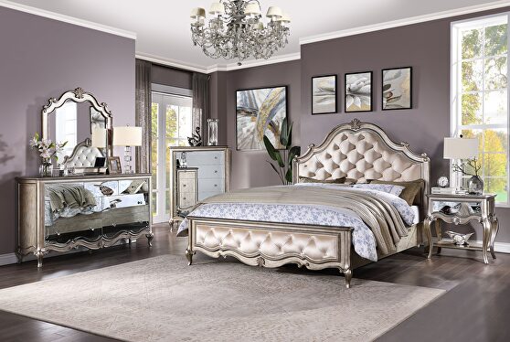 Velvet & antique champagne queen bed