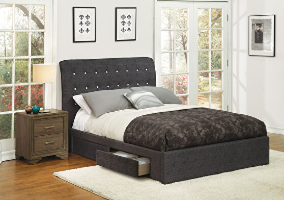 Dark gray fabric queen bed w/storage