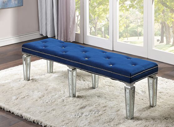 Blue velvet & mirrored bench