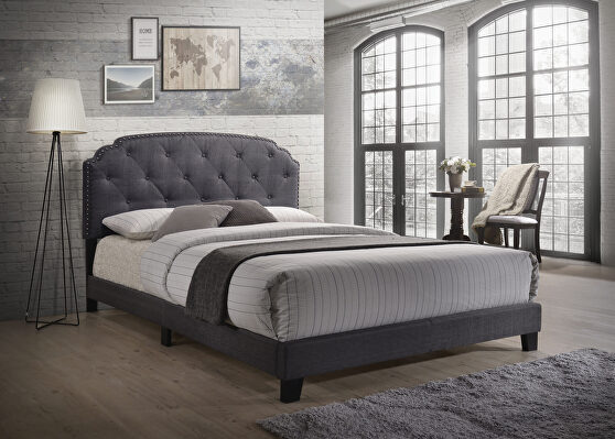 Gray fabric queen bed