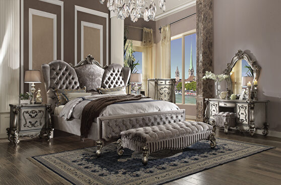 Velvet & antique platinum queen bed