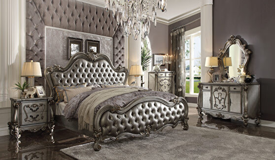 Silver pu & antique platinum eastern king bed