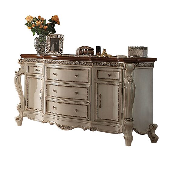 Antique pearl & cherry oak picardy dresser