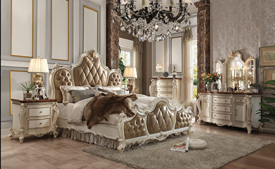 Butterscotch pu & antique pearl eastern king bed