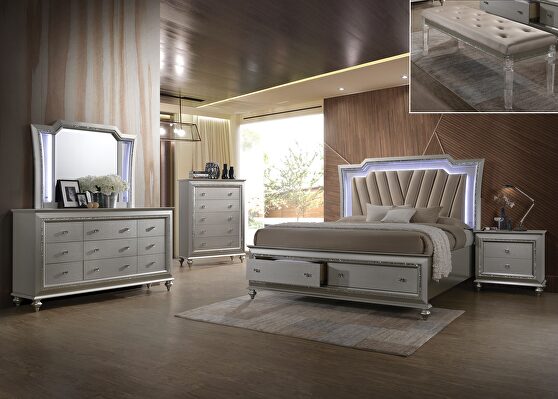Pu & champagne eastern king bed