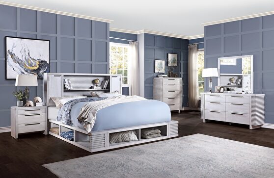 White oak queen bed w/bookcase & storage