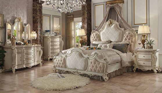 Fabric & antique pearl picardy eastern king bed