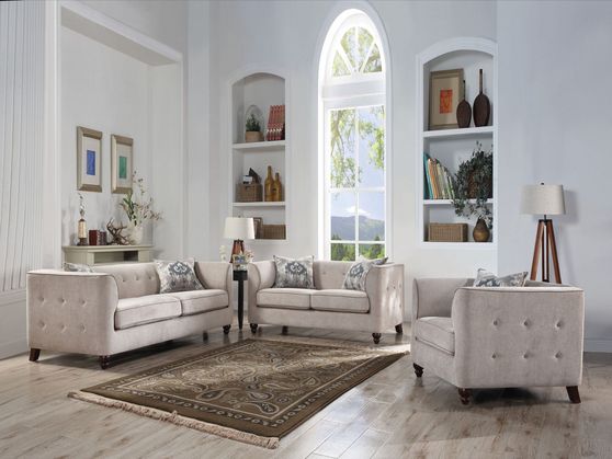 Light gray fabric designer tufted sofa
