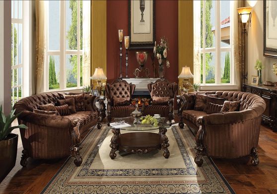 Cherry oak/brown velvet oversized classic sofa