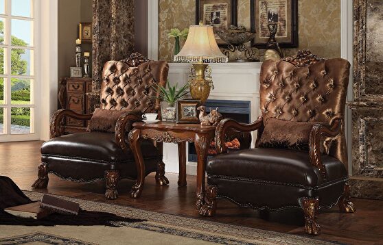 Golden brown velvet & cherry oak dresden chair w/1 pillow
