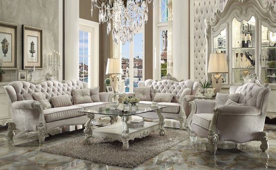 Elegant bone white finish deep tufted classic sofa
