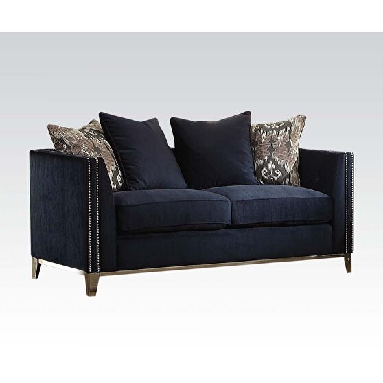 Blue fabric / nailhead trim contemporary loveseat