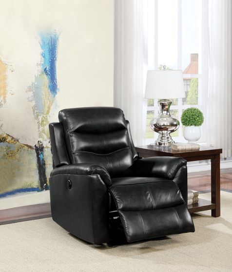 Top grain black leather power motion recliner