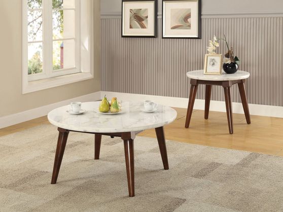 White marble top round coffee table
