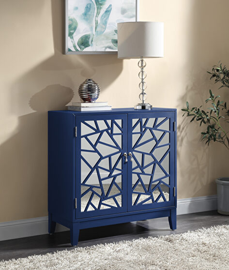 Blue finish pattern & mirror doors front console table