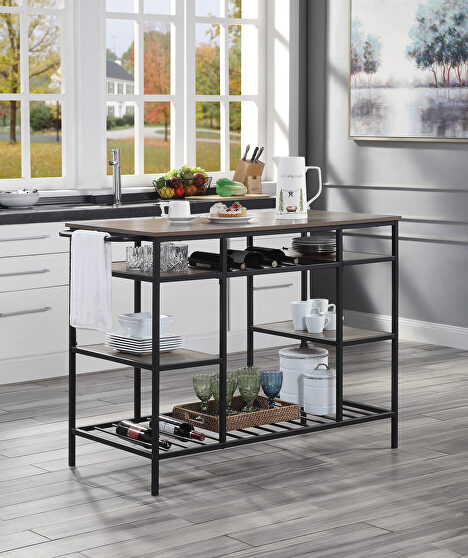 Rustic oak & black finish frame kitchen island