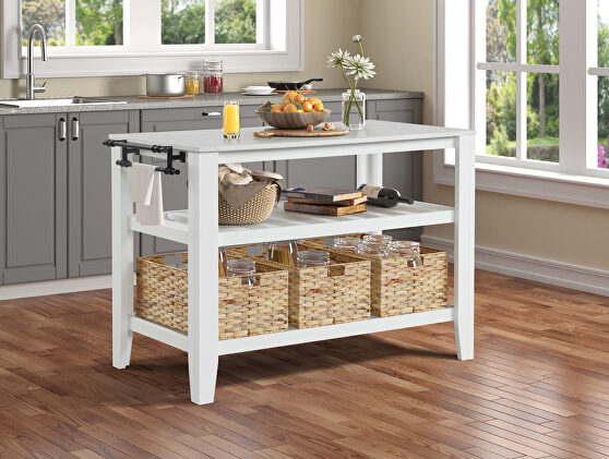 White finish kitchen island w/ baskets