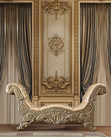 Light gold pu leather & champagne silver finish base bench