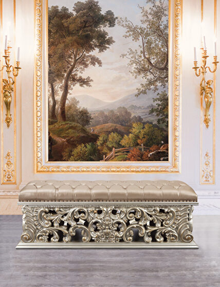 Antique gold finish acrylic diamond tufted bench