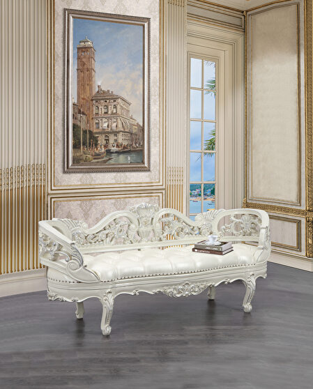 Antique white finish acrylic diamond tufted bench