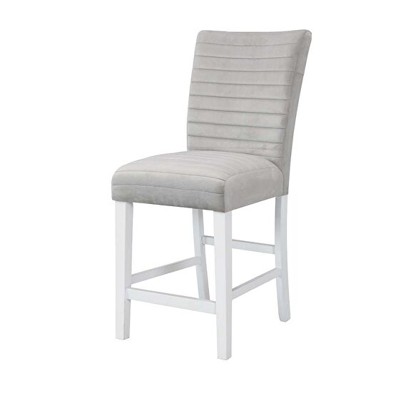 Gray velvet upholstery and white high gloss finish base counter height chair