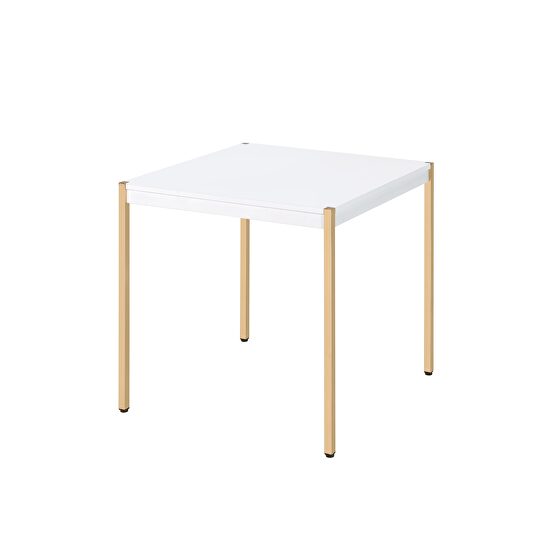White to & gold finish metal tube legs end table