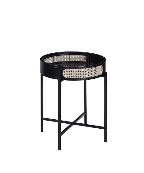 Black finish wooden top & metal legs round end table
