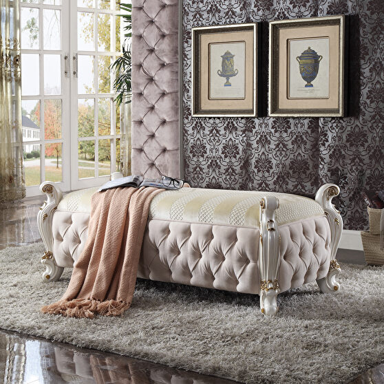 Fabric & antique pearl finish bench