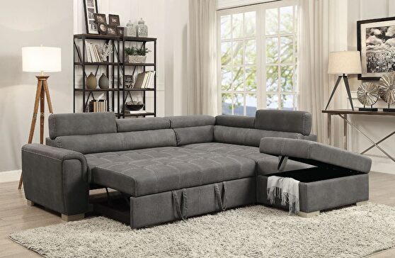 Gray polished microfiber sleeper sectional sofa