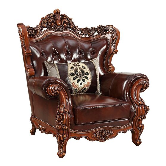 Cherry top grain leather match & walnut chair