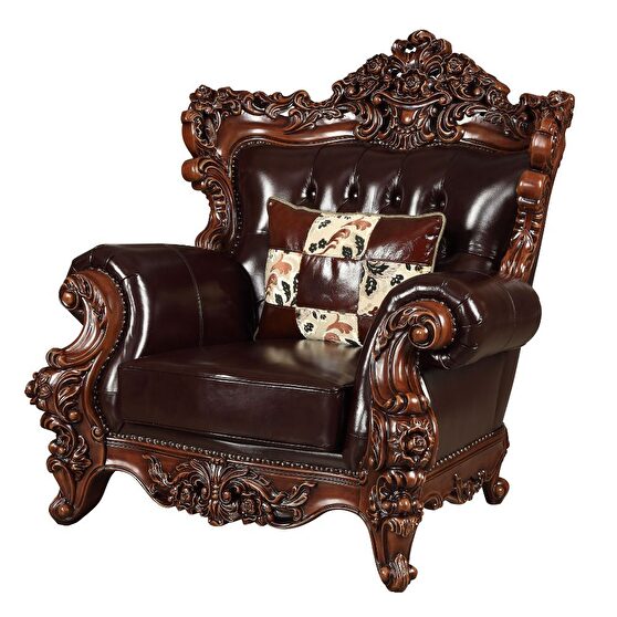 Espresso top grain leather match & walnut chair